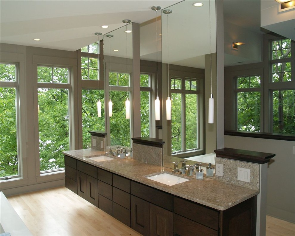 Modern Bathroom Sinks Bathroom Contemporary with Dark Wood Vanity Dual