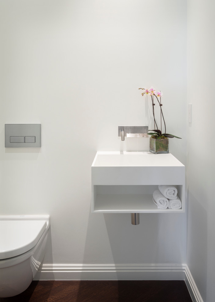 Modern Bathroom Sinks Powder Room Contemporary with Baseboards Dark Floor Floating