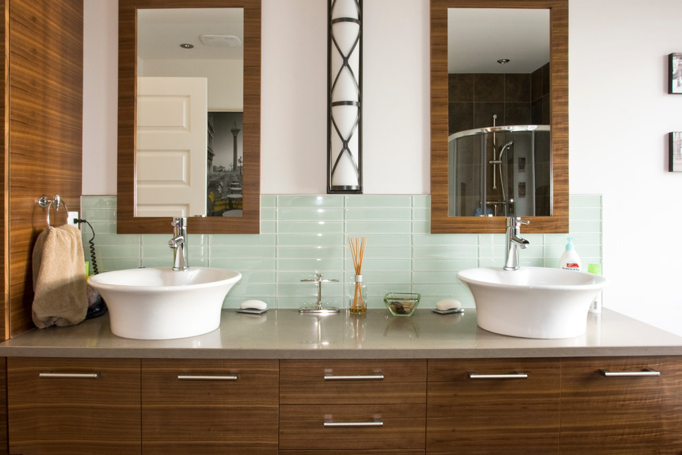 Modern Bathroom Tile Bathroom Contemporary with Dark Wood Cabinets Double1