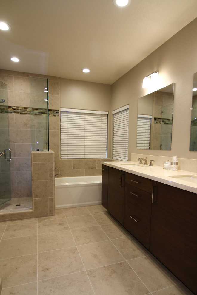 Modern Ceiling Light Bathroom Contemporary with Bamboo Cabinetry Bath Tub
