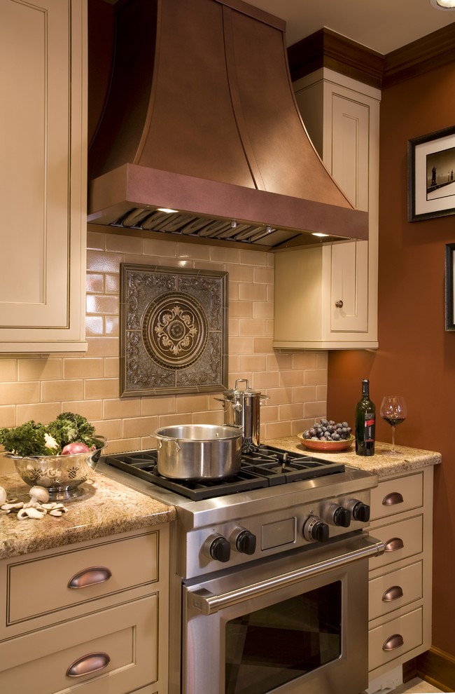 Modern Ceiling Medallion Kitchen Traditional with Accent Tiles Beige Cabinets
