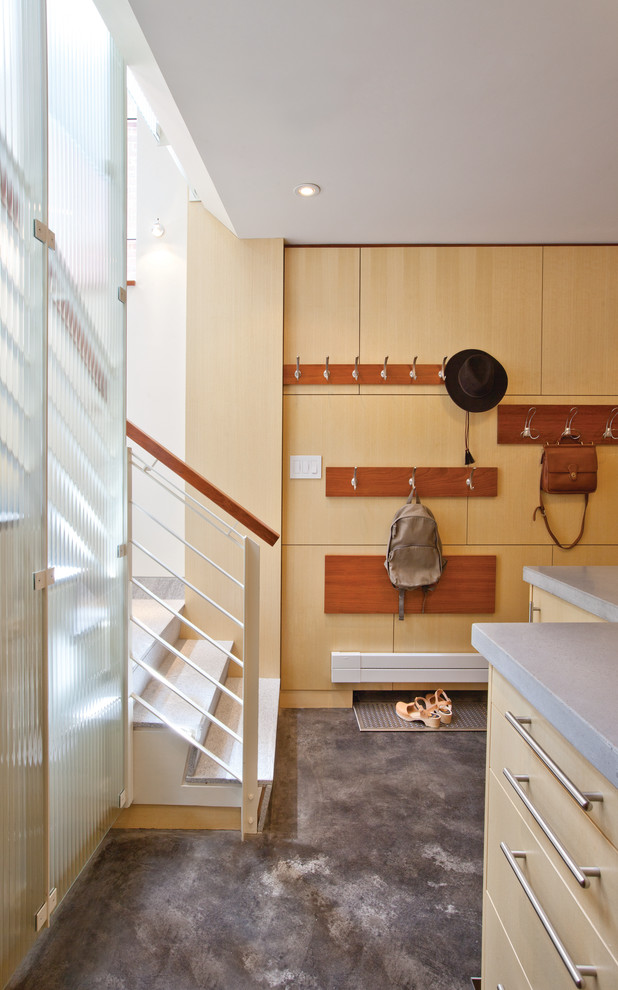 Modern Coat Hooks Basement Contemporary with Basement Mudroom Concrete Concrete