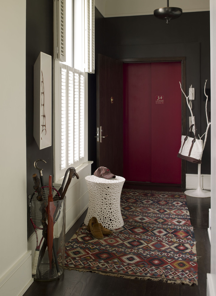 Modern Coat Stand Entry Modern with Area Rug Black Walls