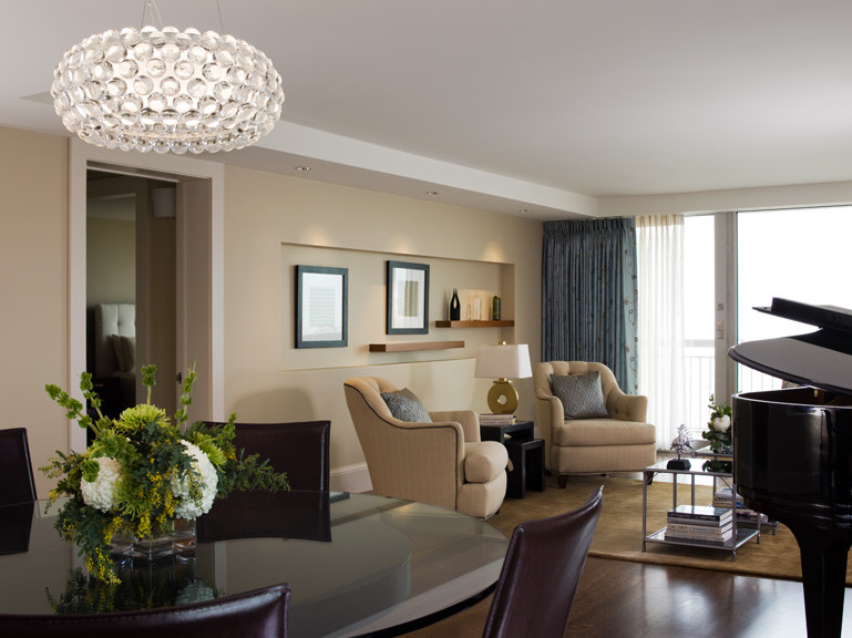 Modern Crystal Chandelier Spaces Contemporary with Apartment Art Built Ins Bath