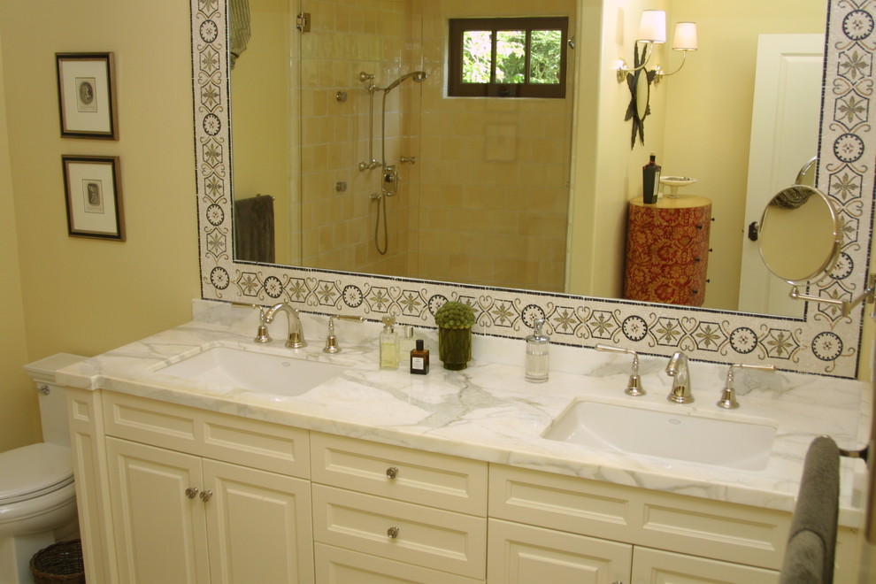 Modern Curtain Rods Bathroom Traditional with White Marble 