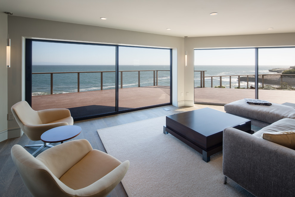 Modern Deck Railing Living Room Contemporary with Area Rug Armchairs Beach