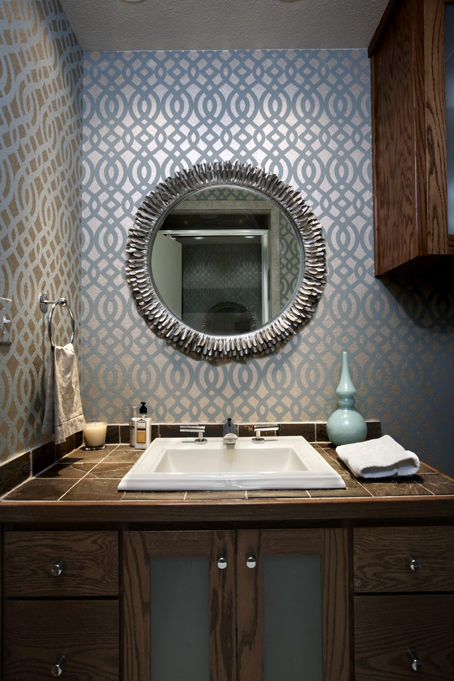 Modern Designer Wallpaper Bathroom Midcentury with Bath Accessories Bathroom Mirror