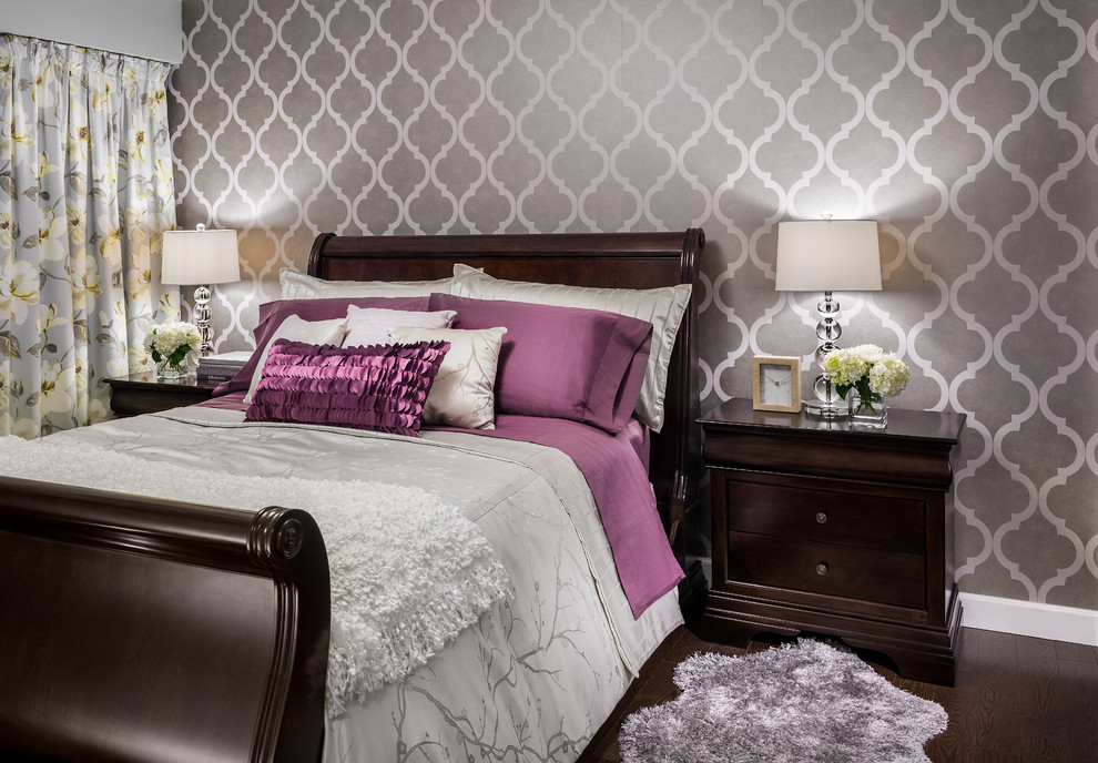 Modern Designer Wallpaper Bedroom Transitional with Area Rug Drapes Elegant