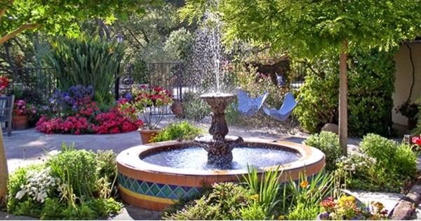 Modern Designer Wallpaper Landscape Mediterranean with Butterfly Chair Fountain Spanish