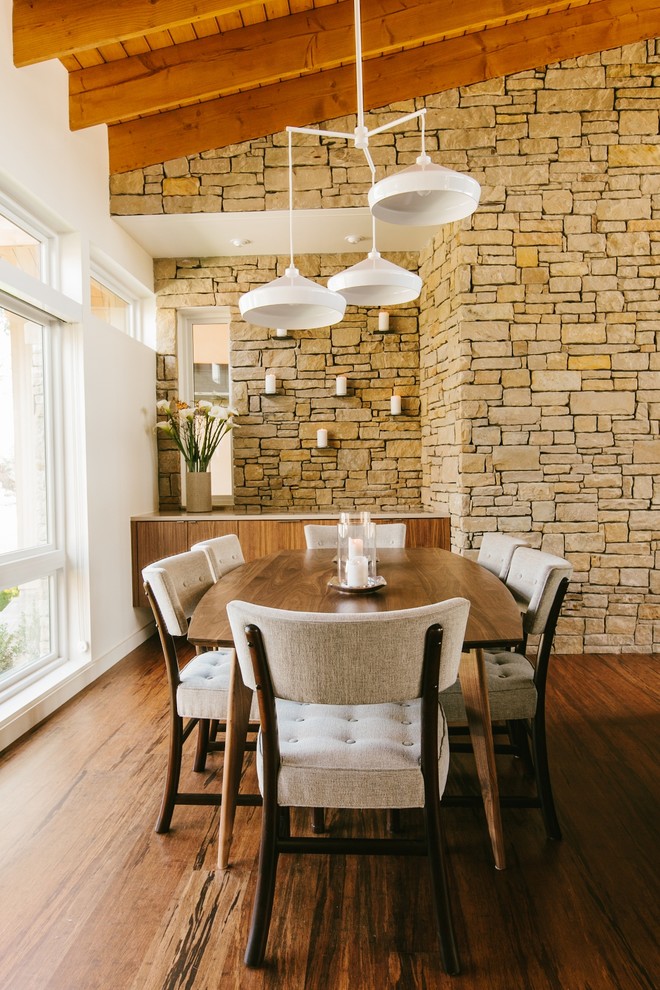 Modern Dining Sets Dining Room Midcentury with Accent Wall Angled Ceiling