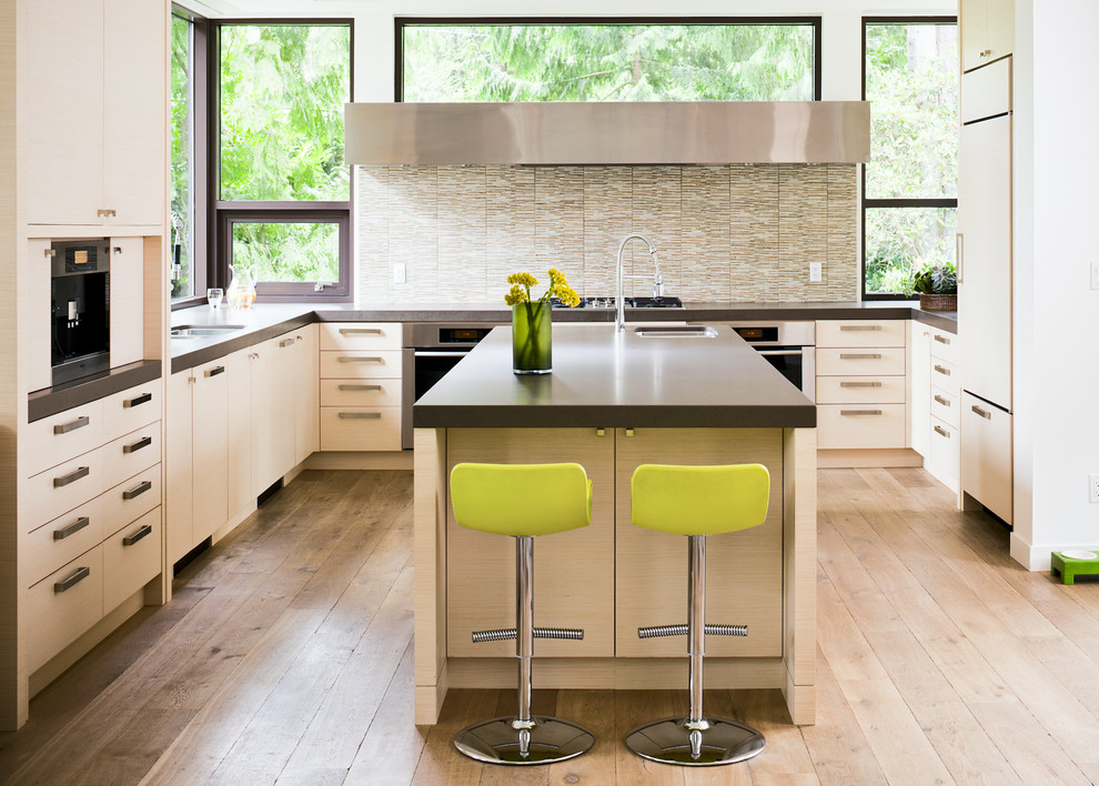 Modern Drawer Pulls Kitchen Contemporary with Acid Green Backsplash Cabinet