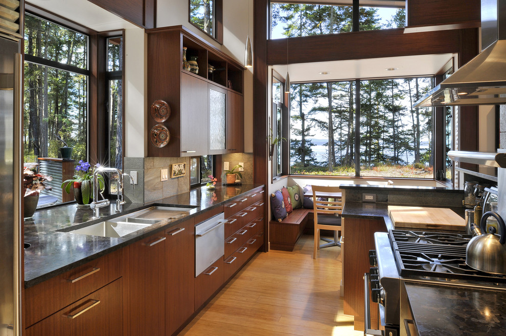 Modern Drawer Pulls Kitchen Contemporary with Asian Influences Banquette Booth