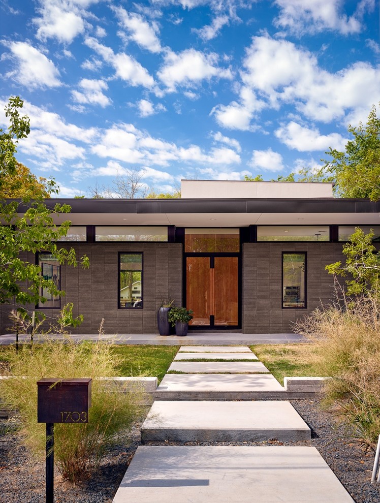Modern Entry Doors Exterior Modern with Bushes Clerestory Windows Concrete