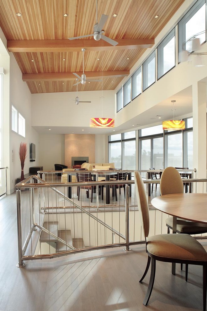 Modern Fan Company Living Room Contemporary with Large Windows Metal Railing
