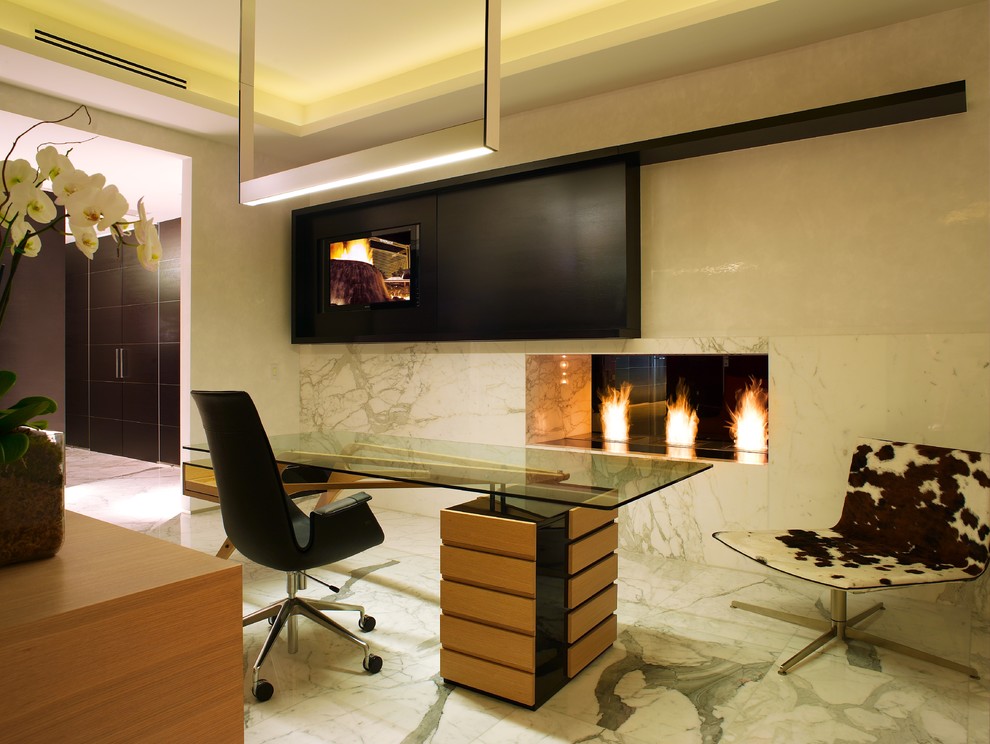 Modern Fireplace Designs Home Office Modern with Cove Lighting Cowhide Desk