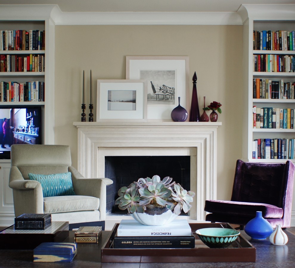 Modern Fireplace Mantels Living Room Traditional with Beige Walls Bookcase Bookshelves