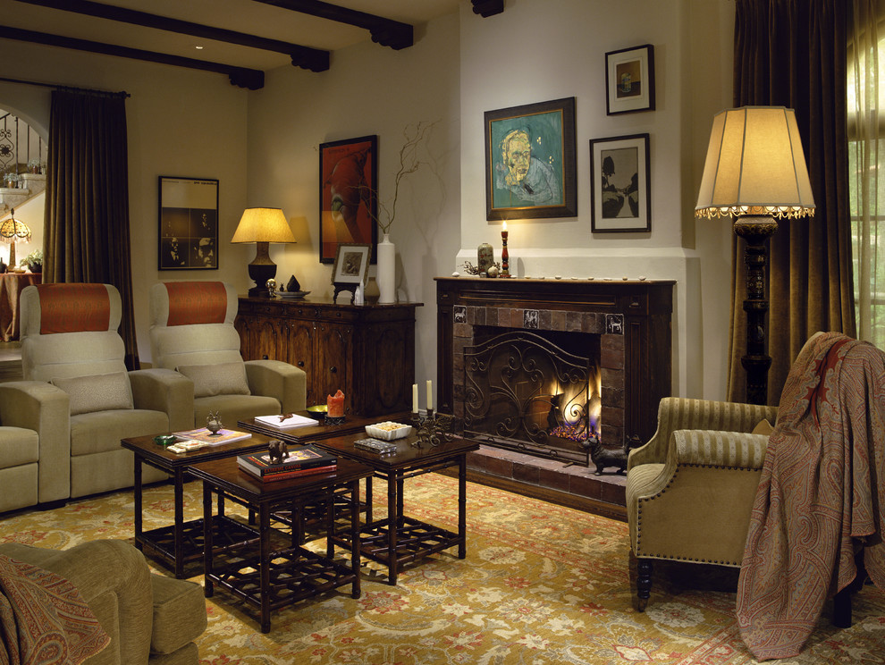 Modern Fireplace Screen Family Room Rustic with Accent Tile Area Rug