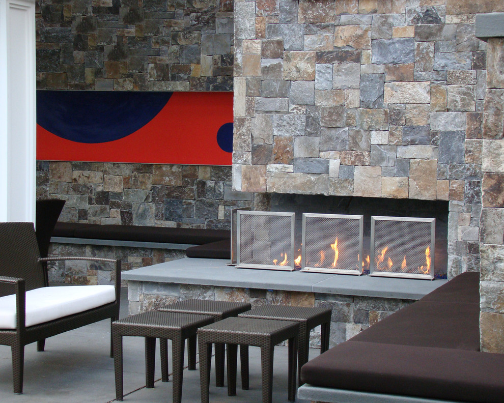 Modern Fireplace Screens Patio Traditional with Bench Seat Concrete Hearth