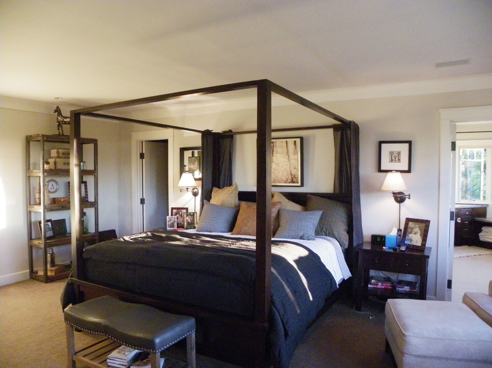 Modern Four Poster Bed Bedroom Contemporary with Artwork Bed Pillows Bedside