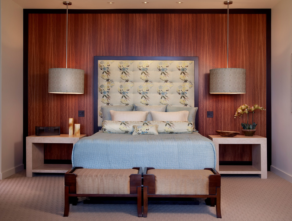 Modern Hanging Lamps Bedroom Contemporary with Accent Wall Bedside Table