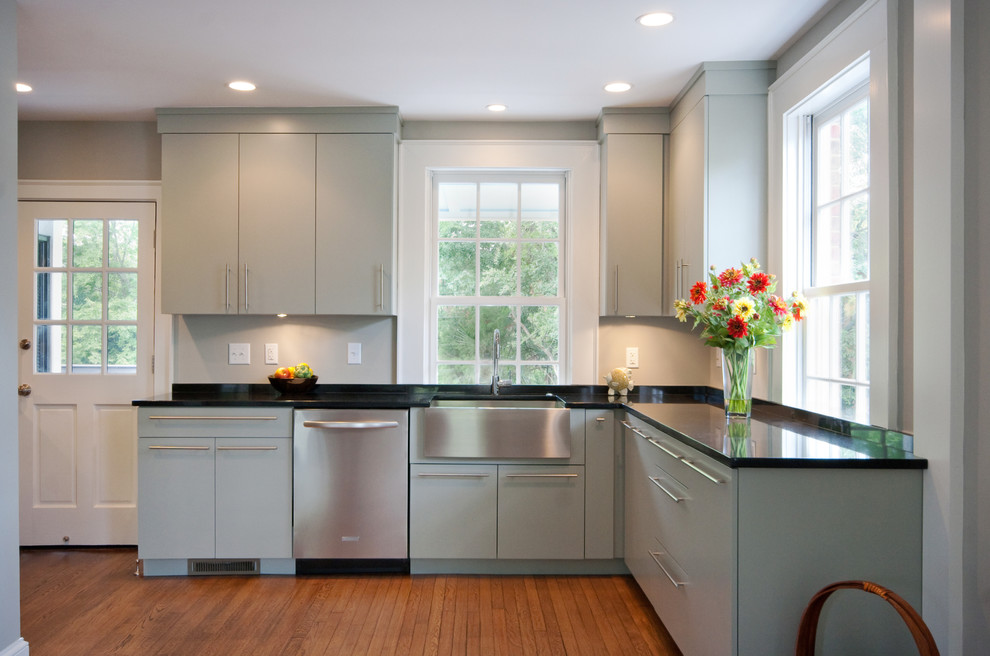 Modern Kitchen Cabinet Kitchen Traditional with Apron Sink Black Counters