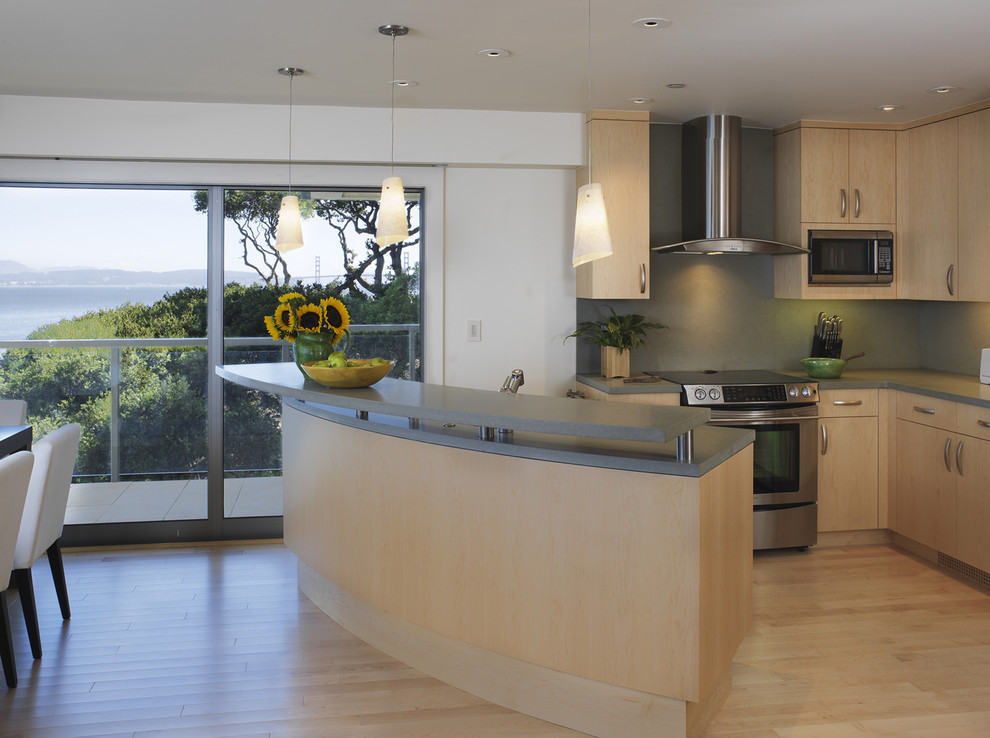 Modern Kitchen Cabinet Handles Kitchen Contemporary with Balcony Cesarstone Curved Island