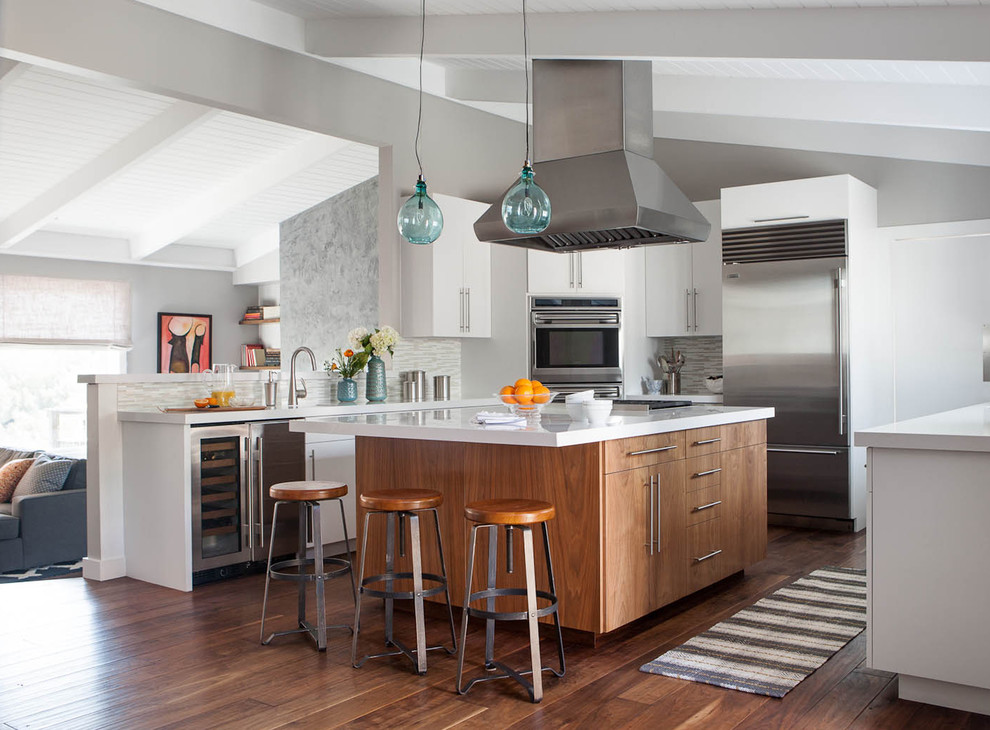 Modern Kitchen Remodel Kitchen Contemporary with Blue Glass Pendant Light