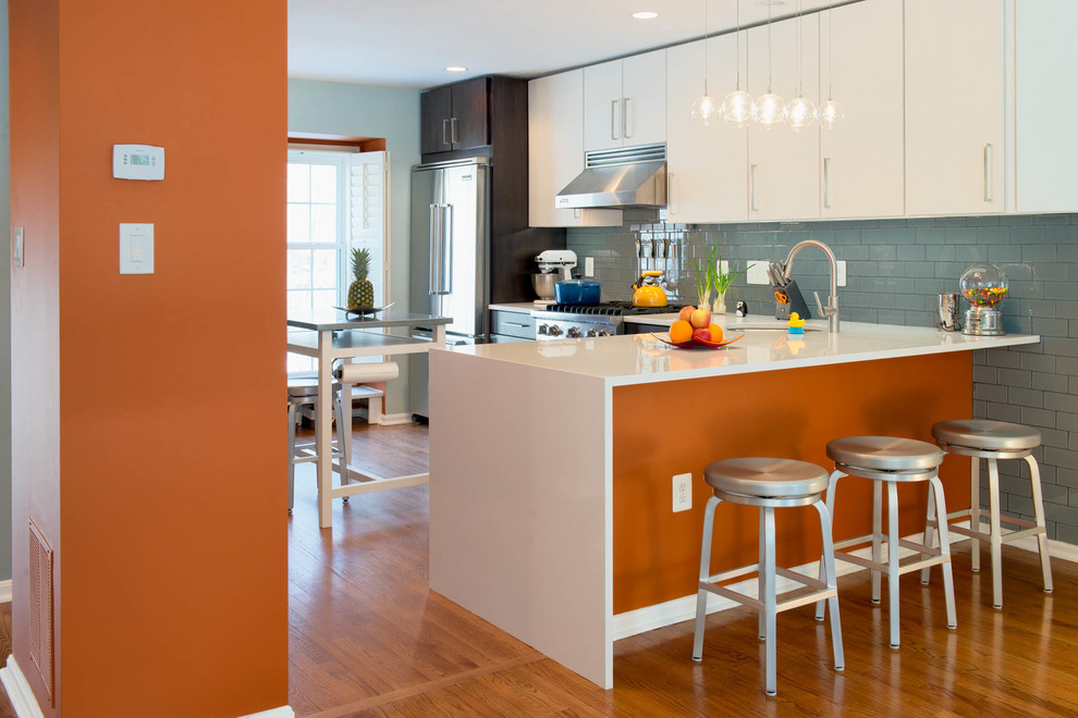 Modern Kitchen Remodel Kitchen Contemporary with Blue Wall Chandelier Full