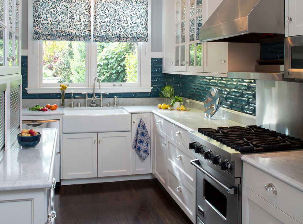 Modern Kitchen Tile Kitchen Contemporary with Blue and White Dark