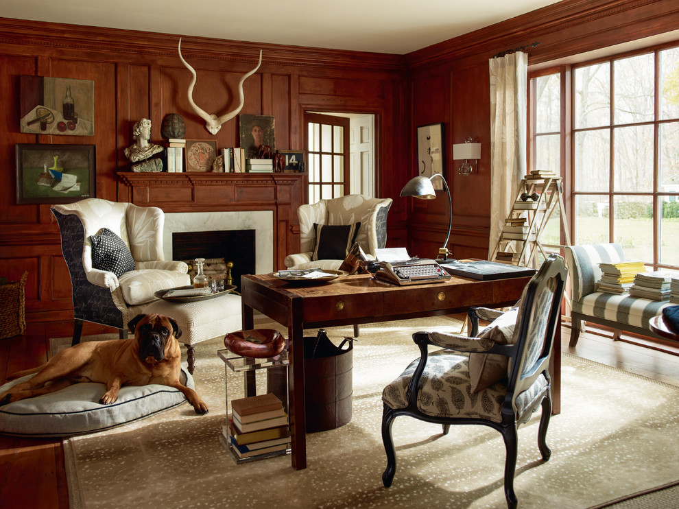 Modern Office Credenza Home Office Traditional with Antlers Artwork Biased Welting