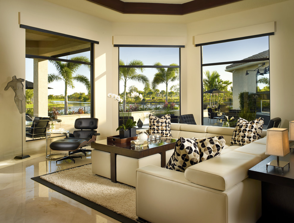 Modern Ottoman Coffee Table Family Room Contemporary with Area Rug Bay Window