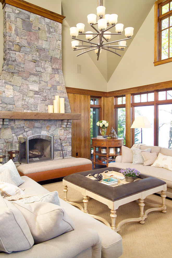 Modern Ottoman Coffee Table Family Room Contemporary with Chandelier Cottage Fireplace Accessories