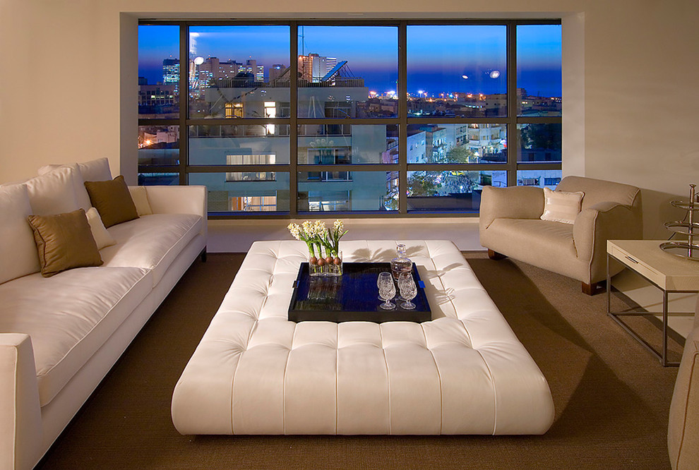 Modern Ottoman Coffee Table Living Room Contemporary with Area Rug Decorative Pillows