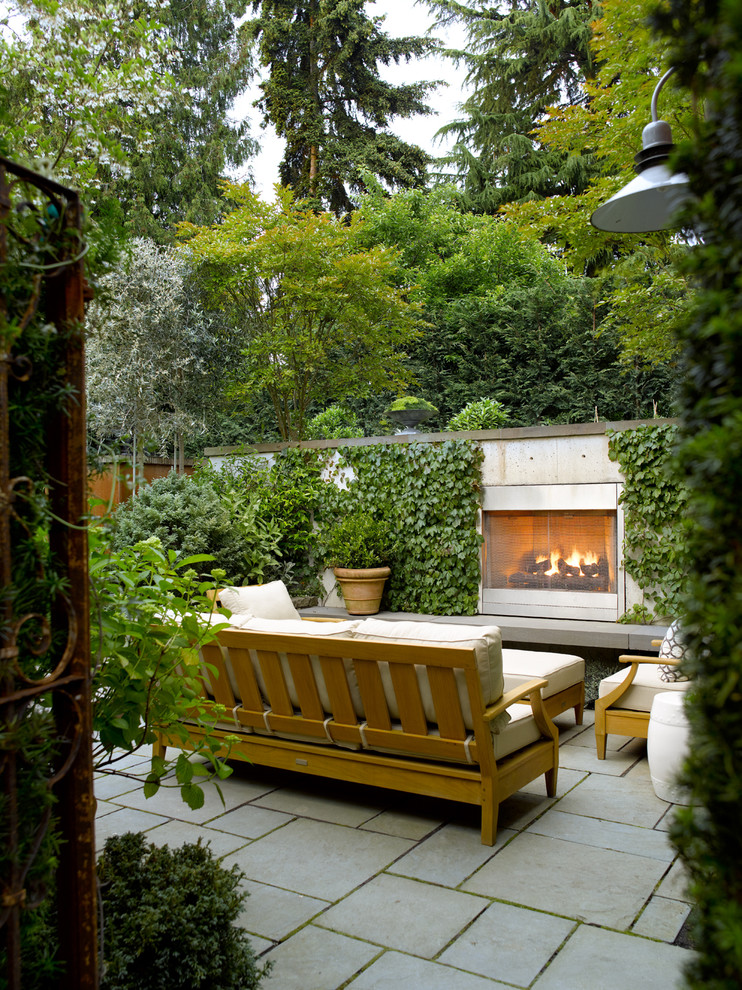 Modern Outdoor Fireplace Patio Contemporary with Bench Cushions Fireplace Flagstone