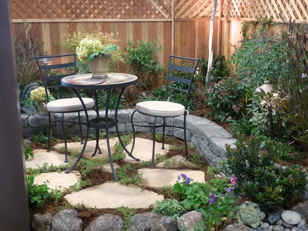 Modern Outdoor Fireplace Patio Contemporary with Bistro Seating Flagstone Patio