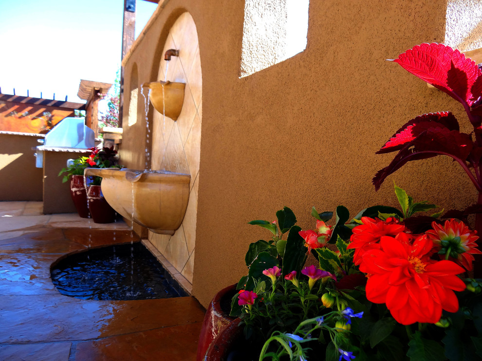 Modern Outdoor Fountain Spaces Traditional with Flagstone Cap Flagstone Patio