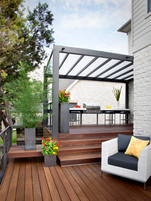 Modern Outdoor Kitchen Deck Contemporary with Austin Basalt Deck Fire