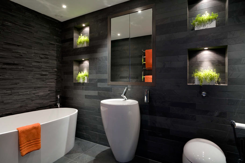 Modern Pedestal Sink Bathroom Contemporary with Avant Garde Faucet Black