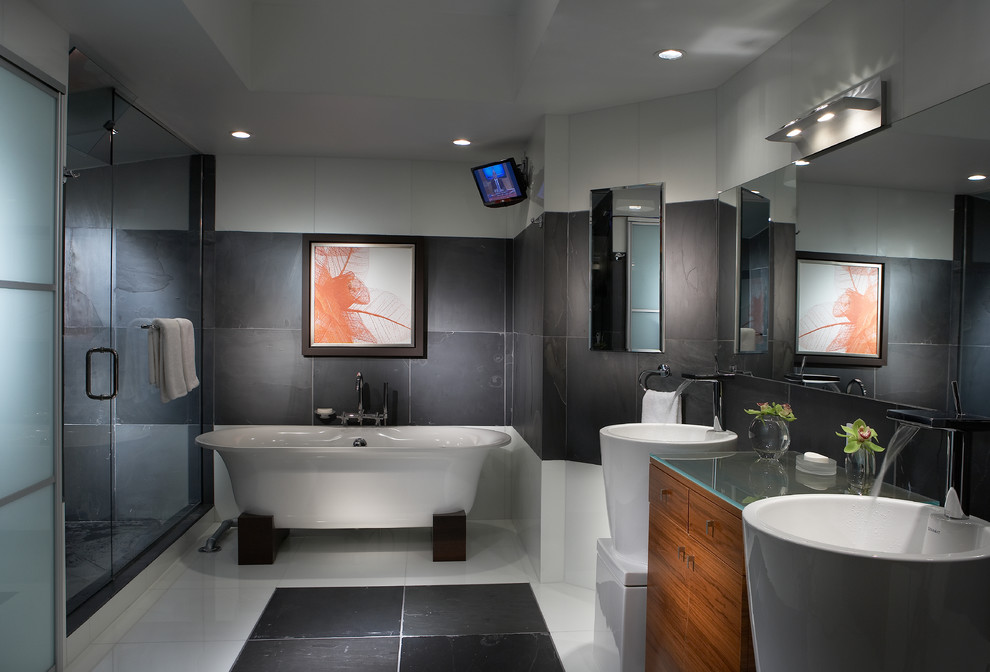 Modern Pedestal Sink Bathroom Contemporary with Bathroom Mirror Bathroom Tv
