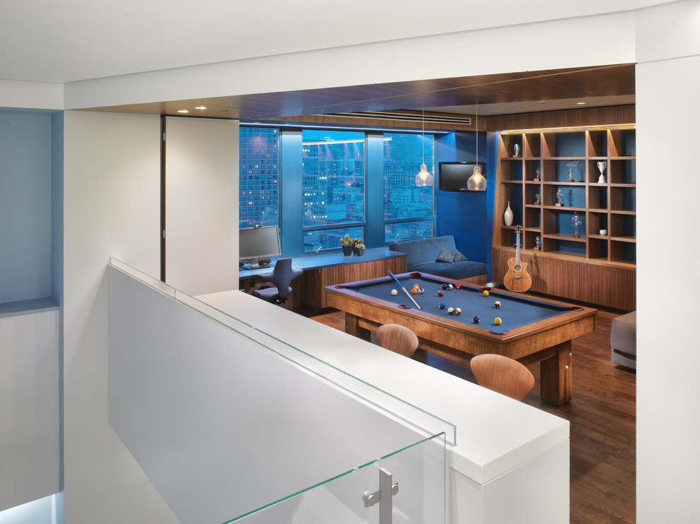 Modern Pool Tables Family Room Modern with Built in Bookcase Chair Desk1