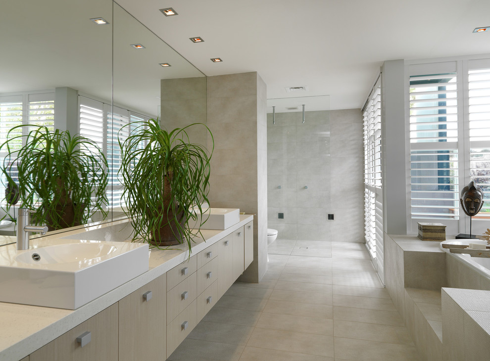 Modern Recessed Lighting Bathroom Contemporary with African Mask Asian Bench