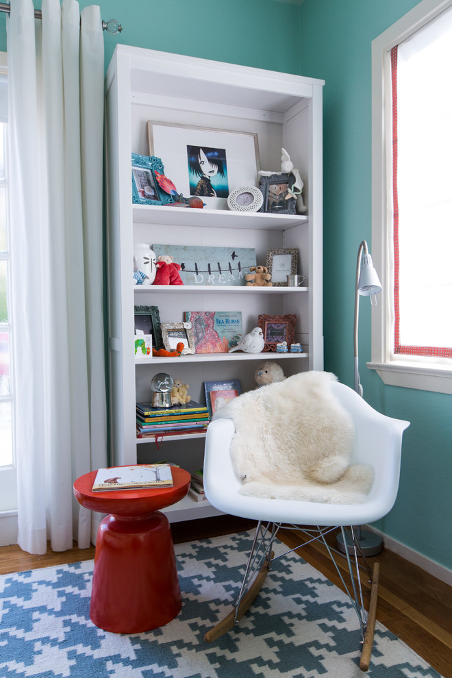 Modern Rocking Chair Kids Modern with Baseboard Blue and White