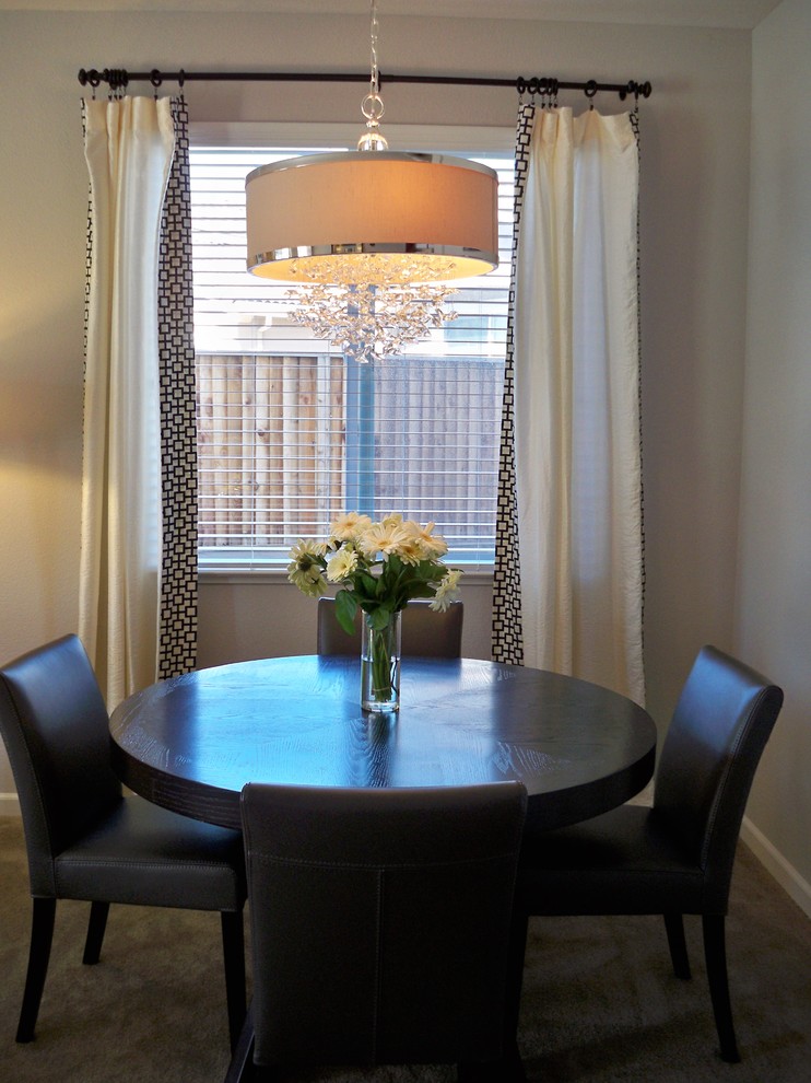Modern Round Dining Table Dining Room Modern with Curtains Decorative Pillows Drapes