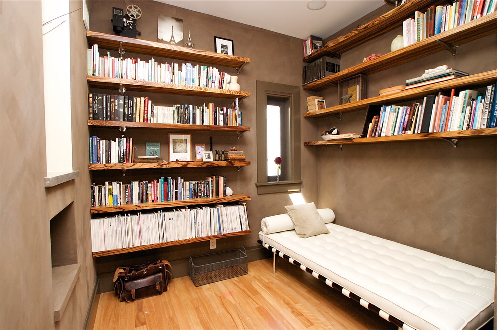 Modern Shelf Bracket Family Room Contemporary with Barcelona Couch Bookshelves Daybed