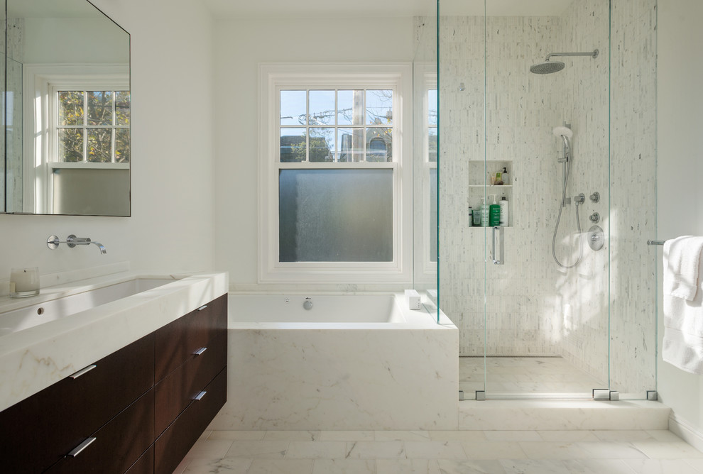 Modern Shower Caddy Bathroom Contemporary with Dark Wood Drawers Floating