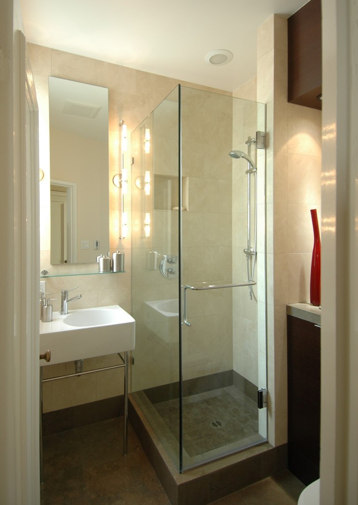 Modern Small Bathroom Design Bathroom Contemporary with Bathroom Brown Tile Glass