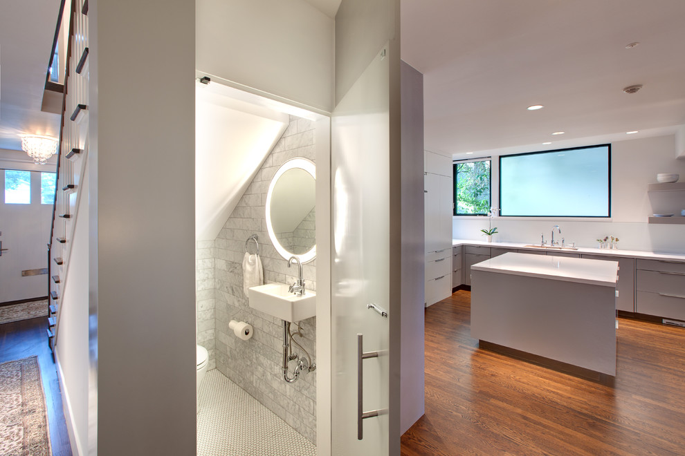 Modern Small Bathroom Design Powder Room Contemporary with Backlit Mirror Bathroom Concealed