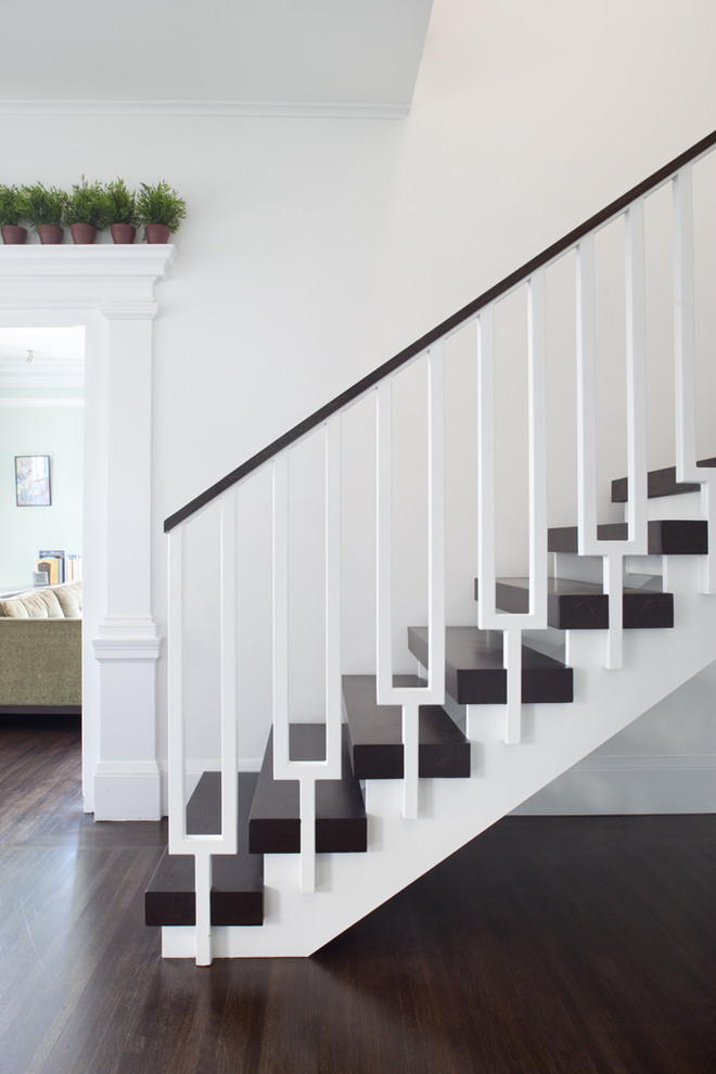Modern Stair Railing Staircase Transitional with Container Plants Dark Floor1