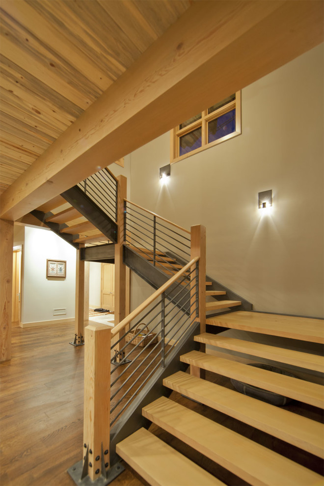 Modern Stair Railings Staircase Contemporary with Exposed Beams Landing Metal