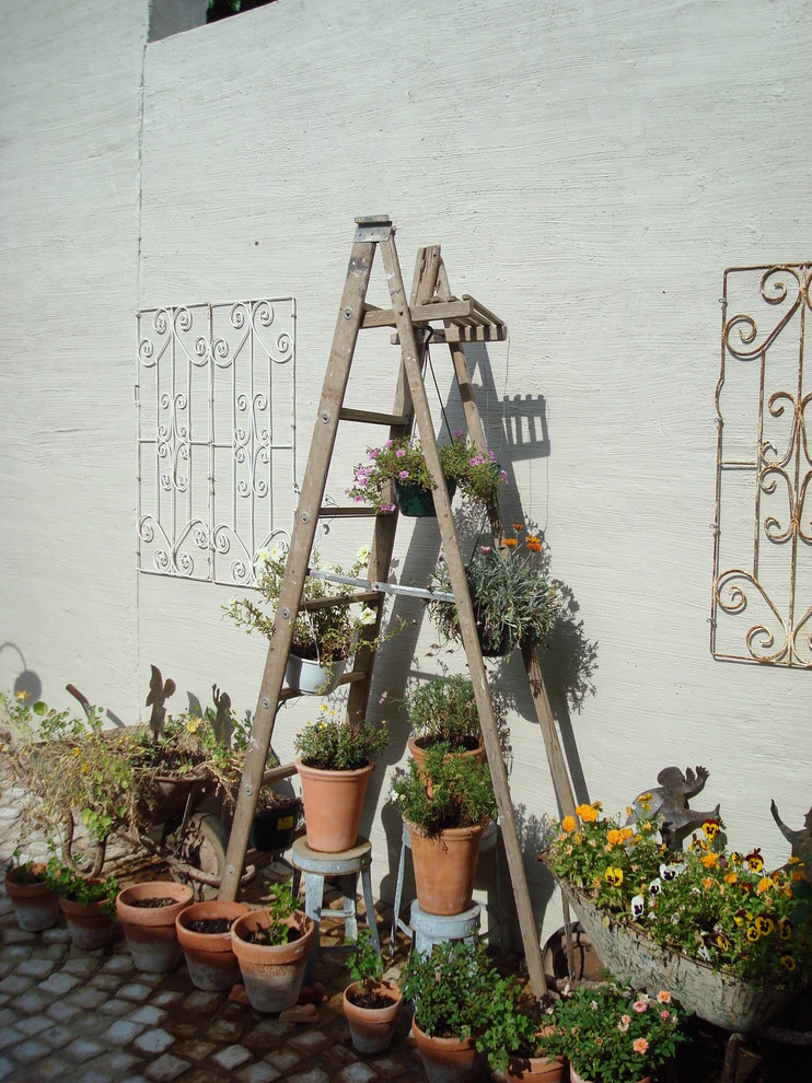Modern Step Ladder Patio Traditional with Metal Scrollwork Pavers Terra